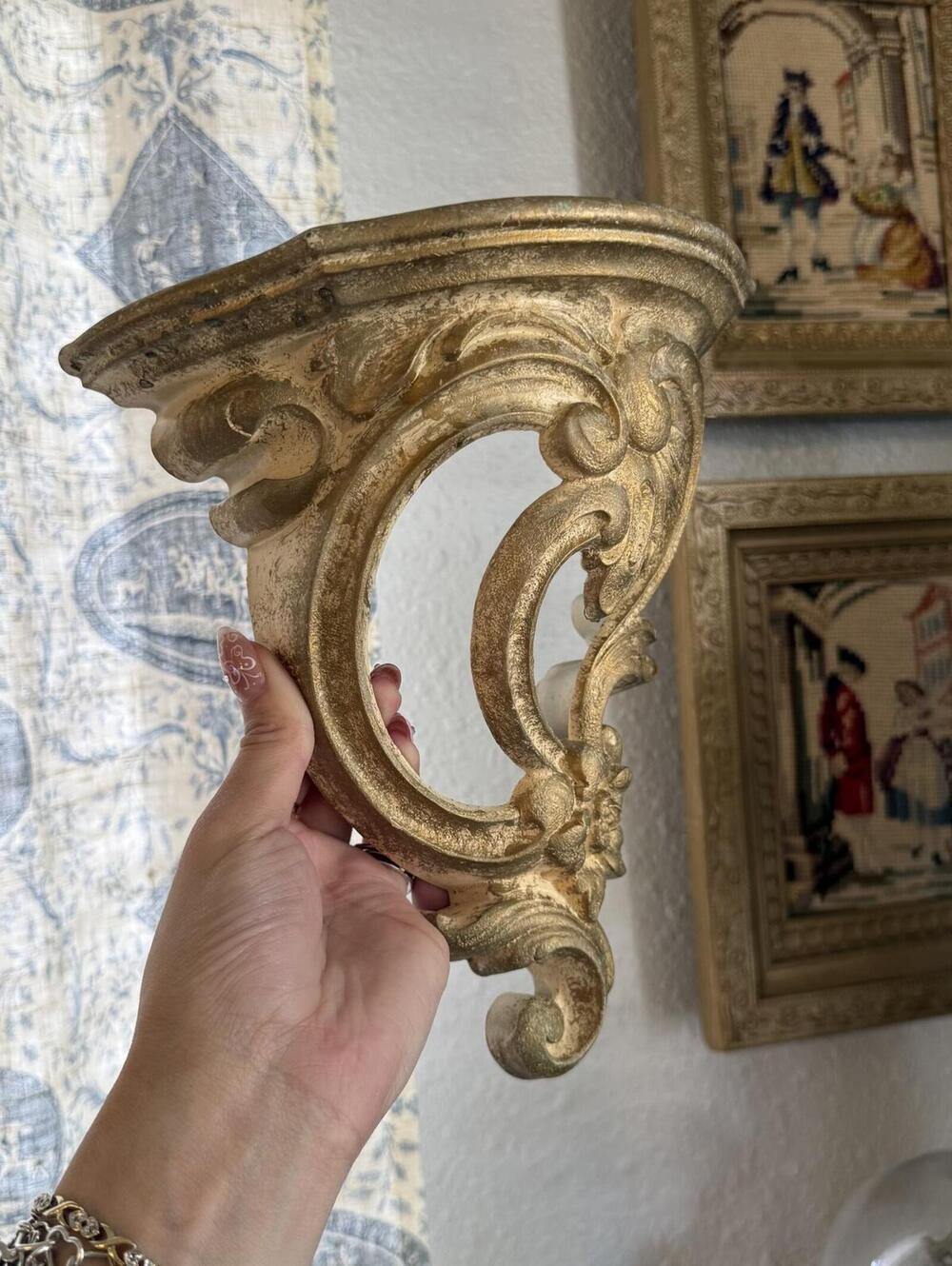 Vintage MCM Gold Plastic Wall shelve Sconce